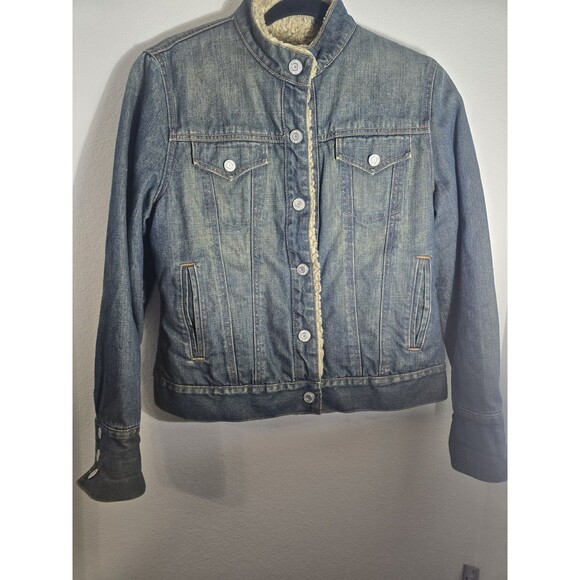 GAP Vintage 2003 Sherpa Lined Denim Jacket Women’s Medium • Band Collar Western - Picture 2 of 13